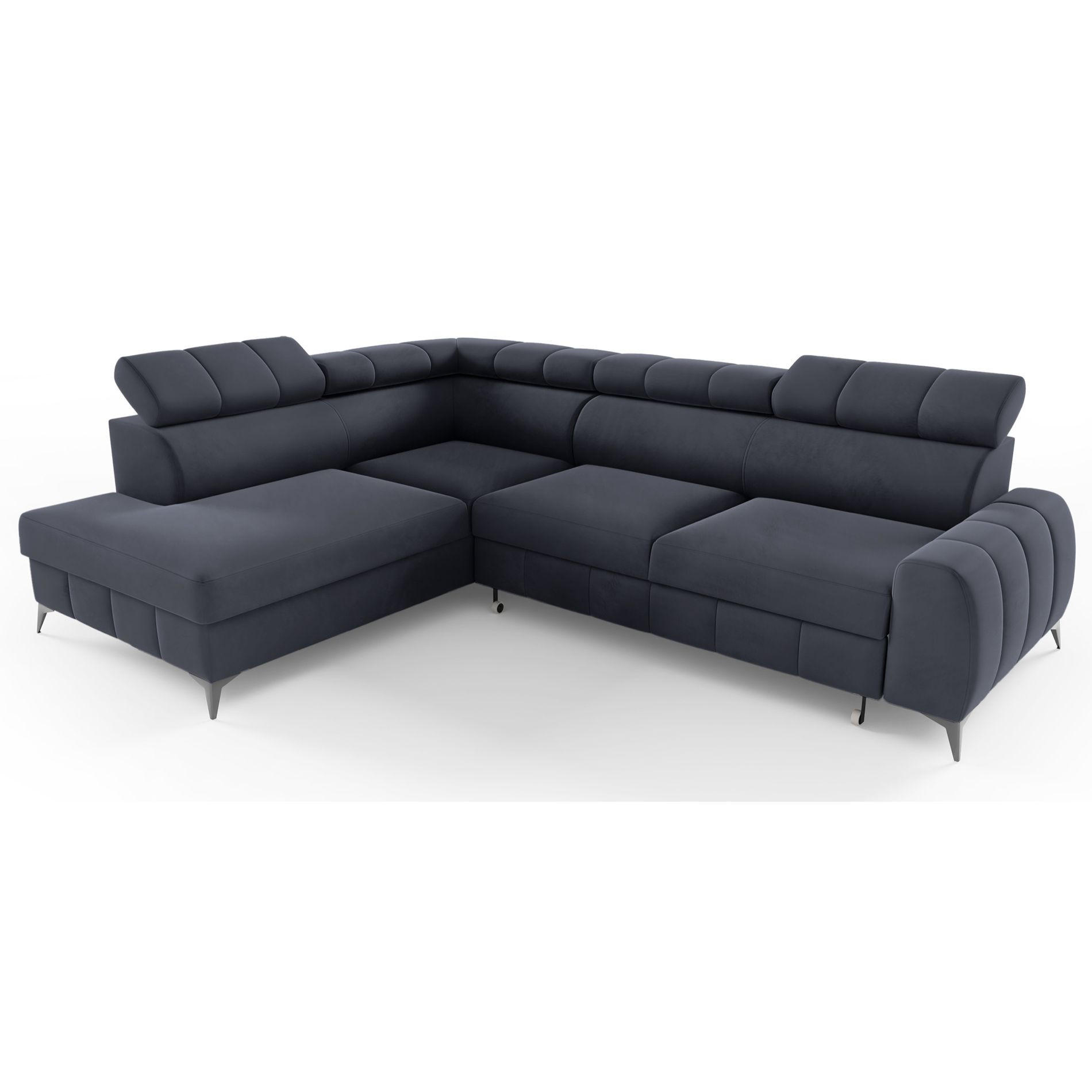 ECKSOFA London Dunkelgrau Velours - Dunkelgrau/Schwarz, Textil/Metall (274/203cm) - Selsey