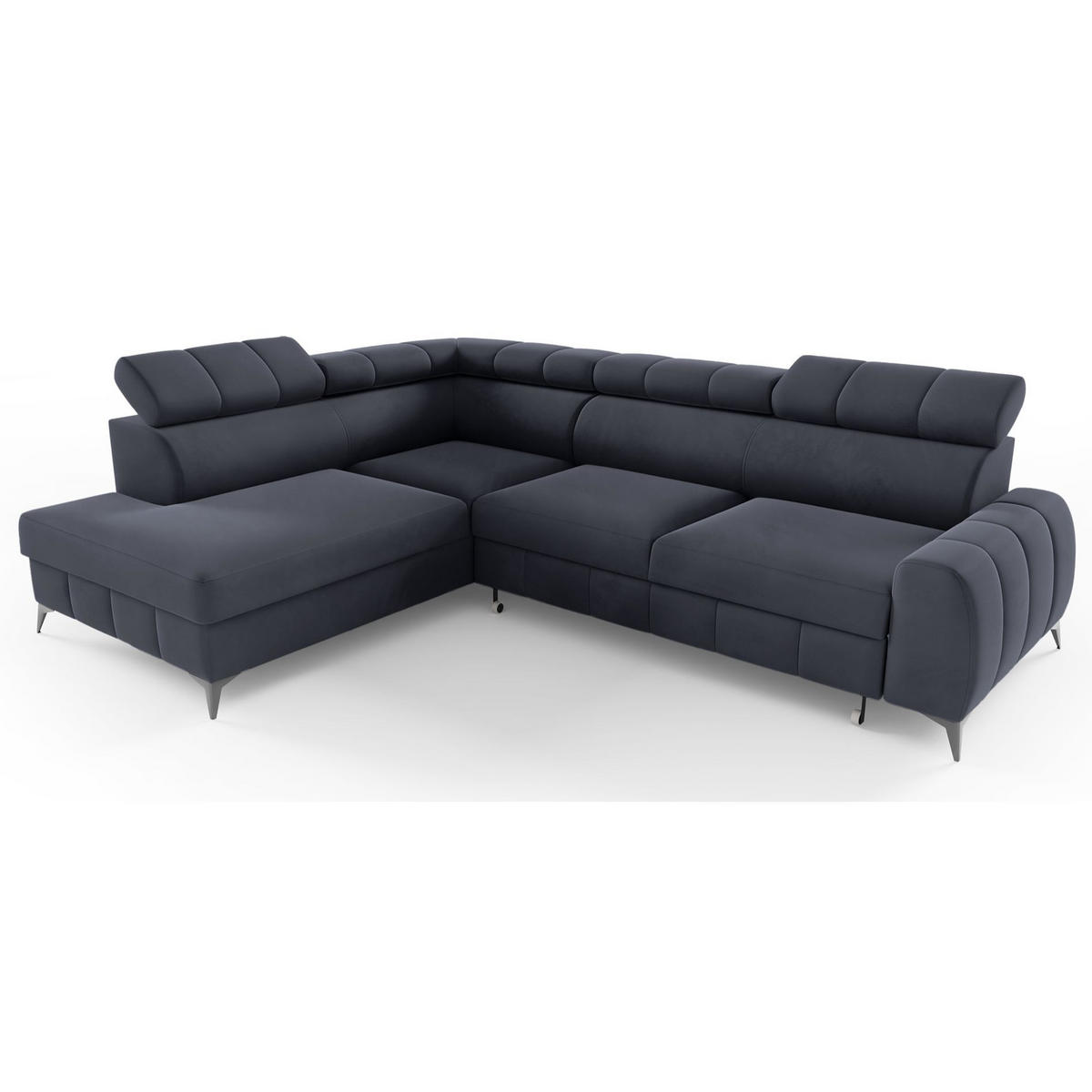 ECKSOFA London Dunkelgrau Velours - Dunkelgrau/Schwarz, Textil/Metall (274/203cm) - Selsey