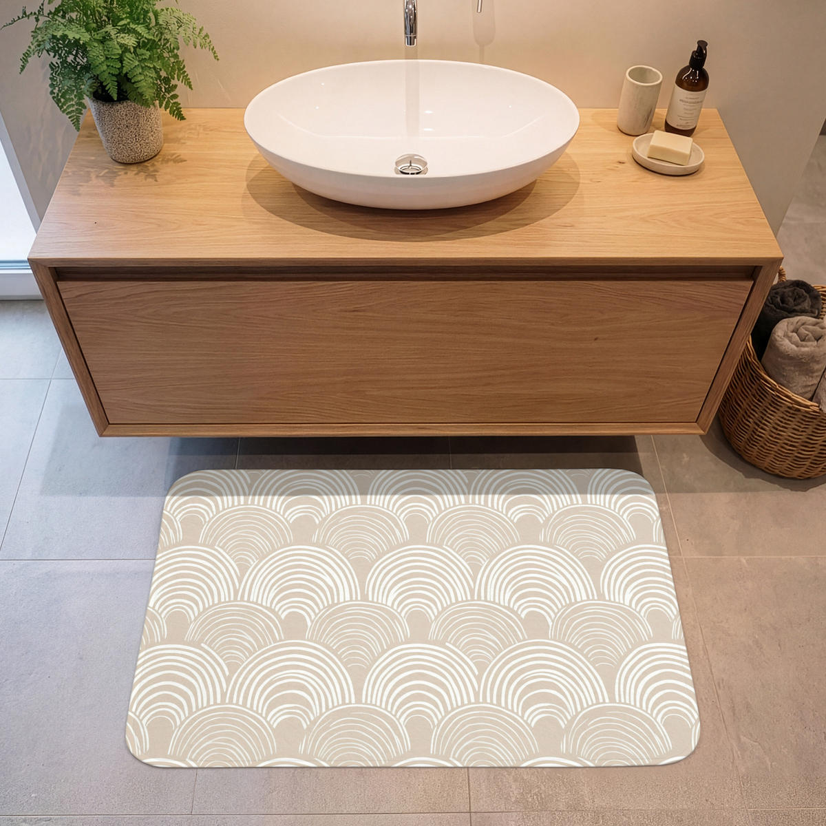 KOUPELNOVÁ PŘEDLOŽKA Vlny - Textura - Béžová 90x60 cm - kašmírová, textil/plast (90/60cm) - OnlyWow
