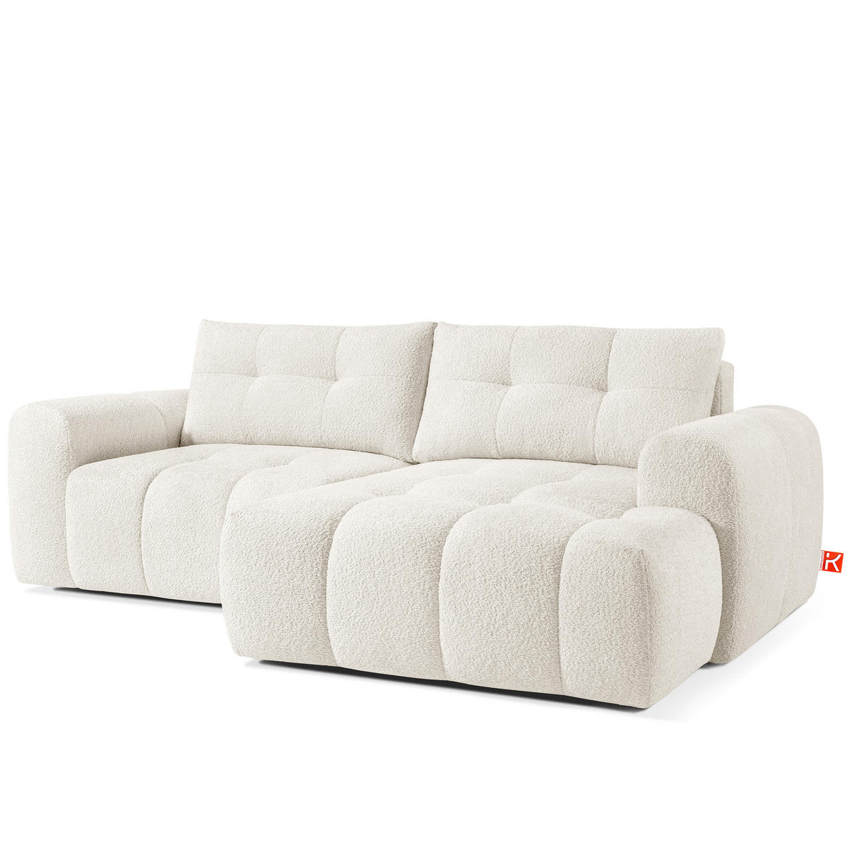 ECKSOFA RECHTS RAVIA, Bouclé, Weiß - Weiß, Holz/Textil (256/104cm) - KONSIMO®