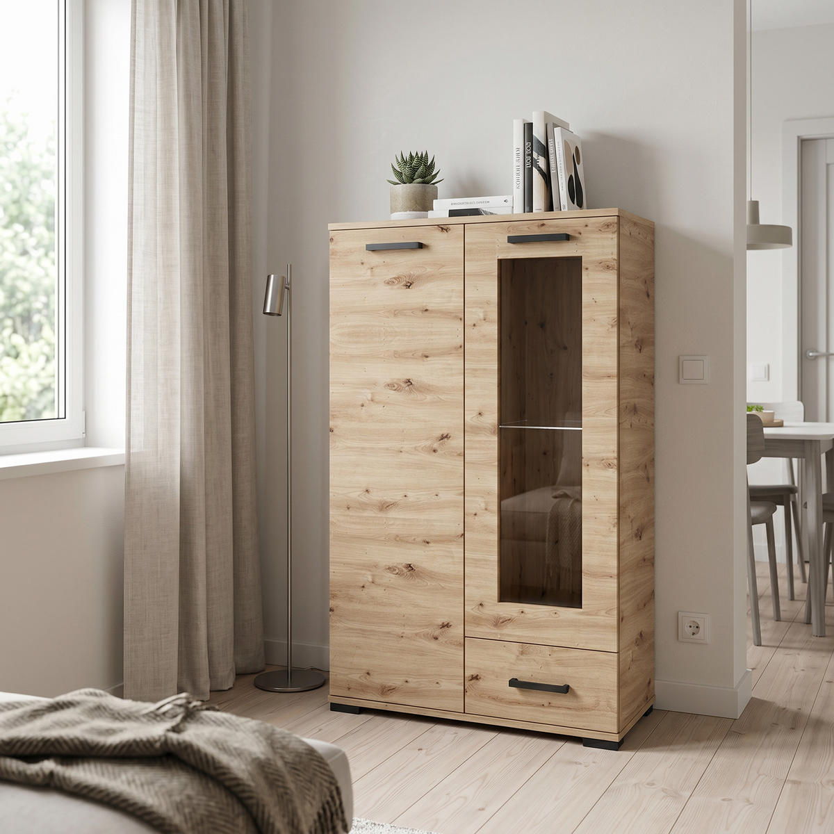 KOMMODE ALBANO 80/125/40cm mit 1 Schubladen 2 Türen Sonoma Eiche - Sonoma Eiche, Holzwerkstoff (80/125/40cm) - MASSENO