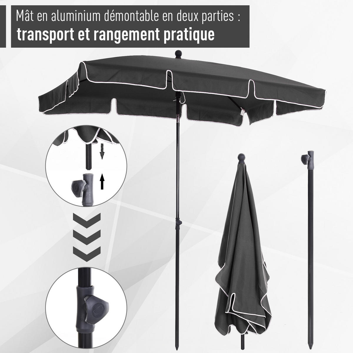 SONNENSCHIRM 200/130 cm DE-11621 Grau - Grau, Metall (130/198cm) - ComfortXL