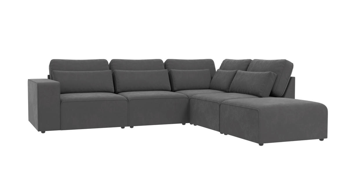 ECKSOFA modularer Leox Grau Samt-Stoff - Schwarz/Grau, Kunststoff/Textil (305/281cm) - S-Style Möbel