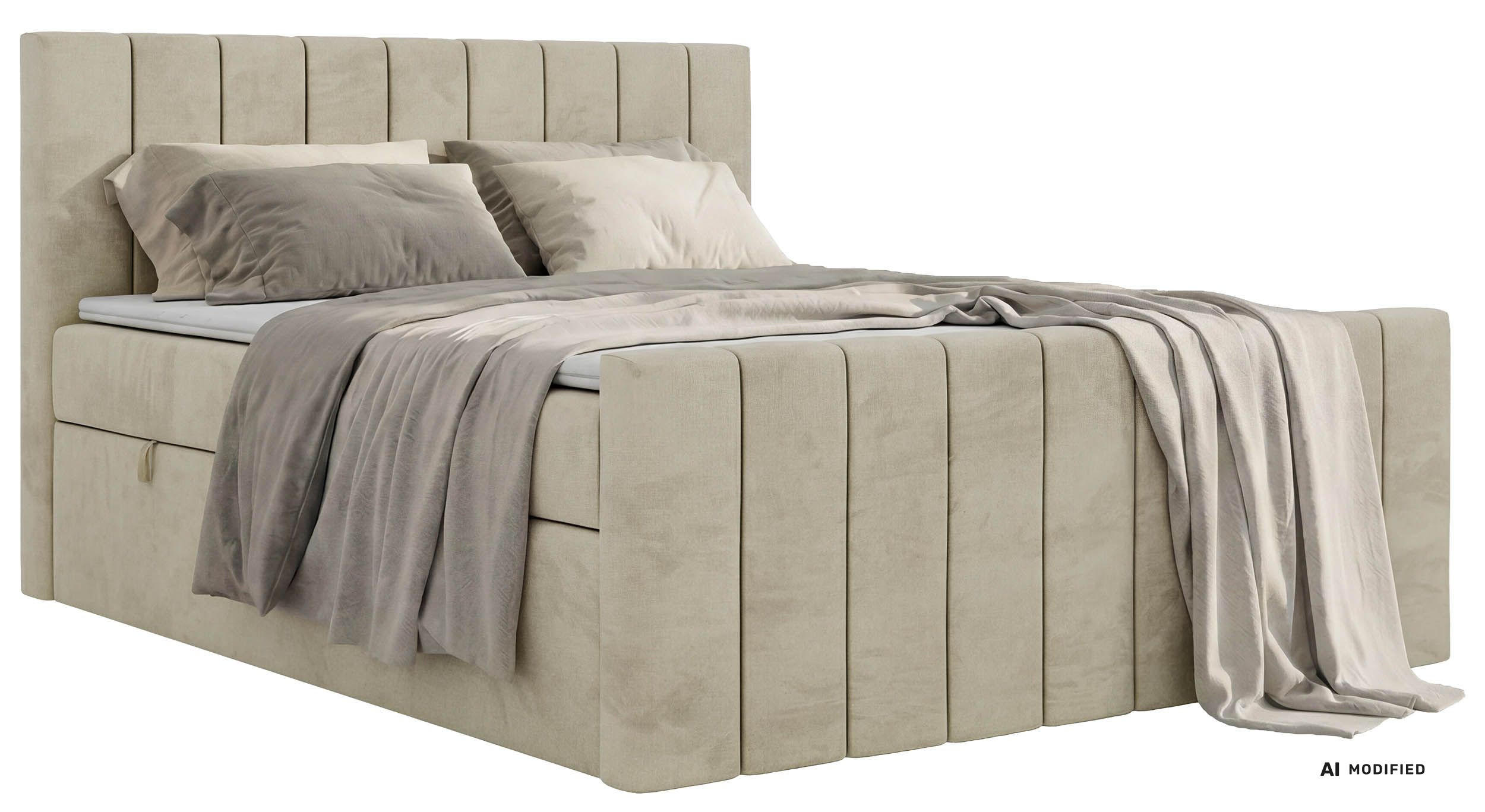 BOXBETT ALVER DUO 180/200 - Beige Velvet - Topper T25 - H4 - Beige, Textil (180/200cm) - MKS