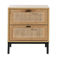 NACHTTISCH in Eiche Dekor mit 2 Schubladen aus Rattan H51cm - JAYA - Apfelbaumfarben, Holzwerkstoff (29/51/45cm) - Calicosy