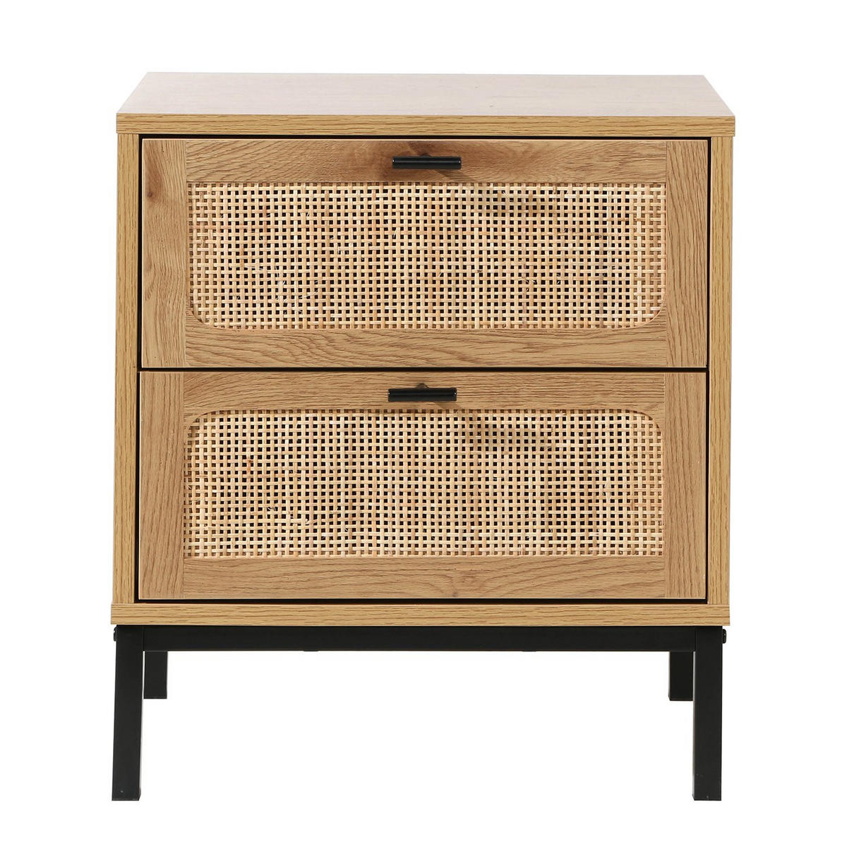 NACHTTISCH in Eiche Dekor mit 2 Schubladen aus Rattan H51cm - JAYA - Apfelbaumfarben, Holzwerkstoff (29/51/45cm) - Calicosy