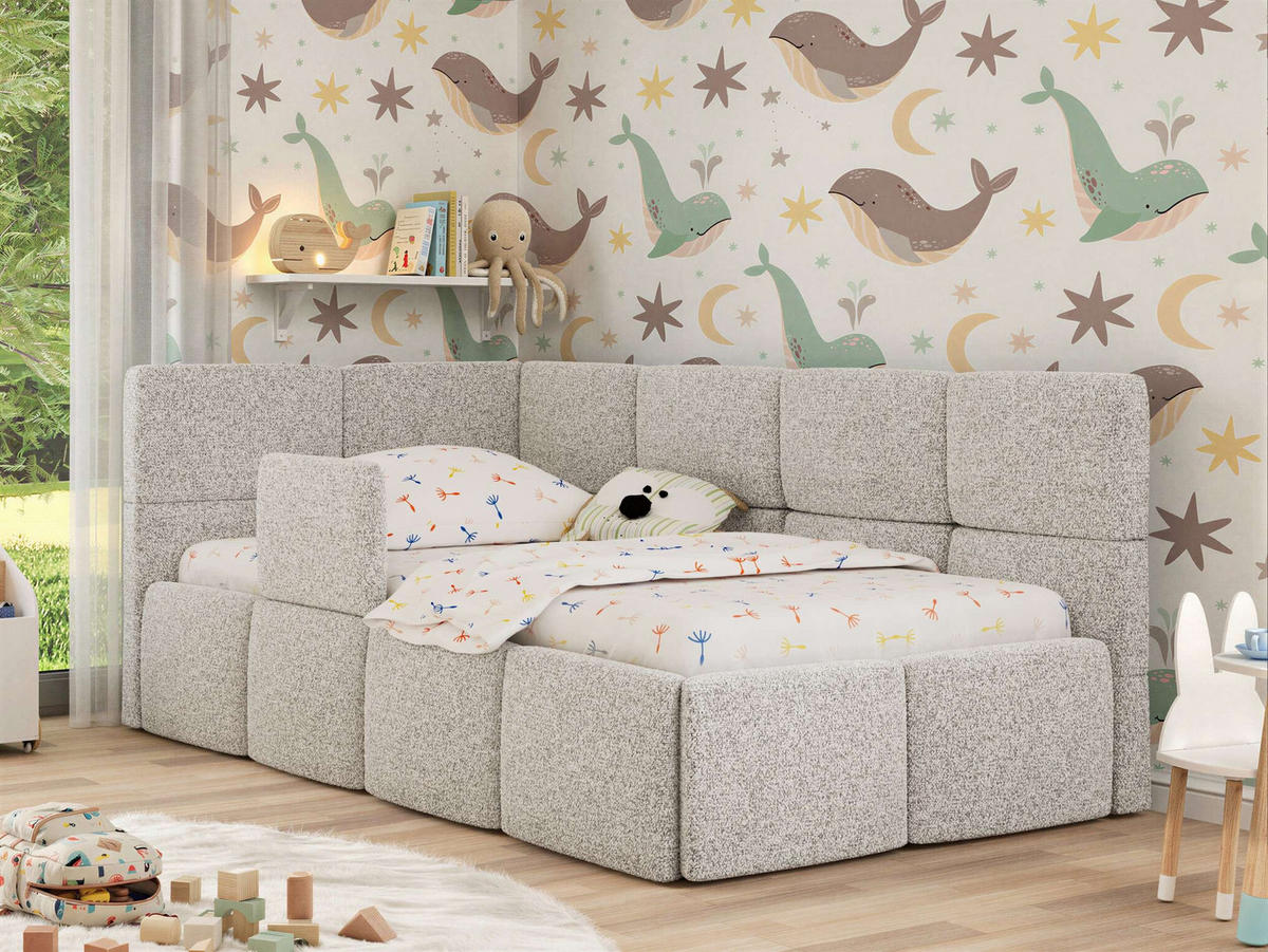 DĚTSKÁ POSTEL ARVO ALTA 90/200 - Světle šedá Strukturovaná látka - Vlevo - světle šedá, textil (90/200cm) - MKS