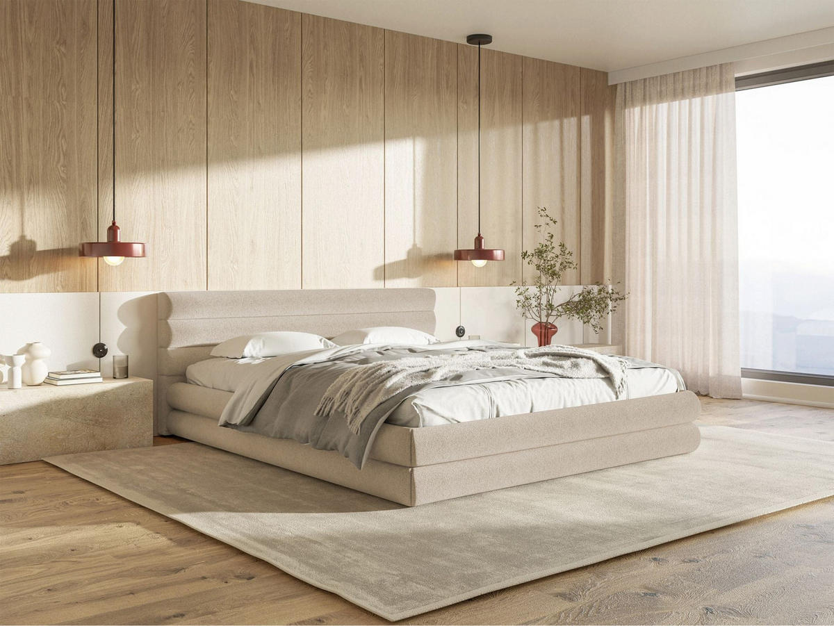 POLSTERBETT Alegre Hellbeige Chenille 180x200 cm - Ecru/Schwarz, Kunststoff/Textil (180/200cm) - Selsey