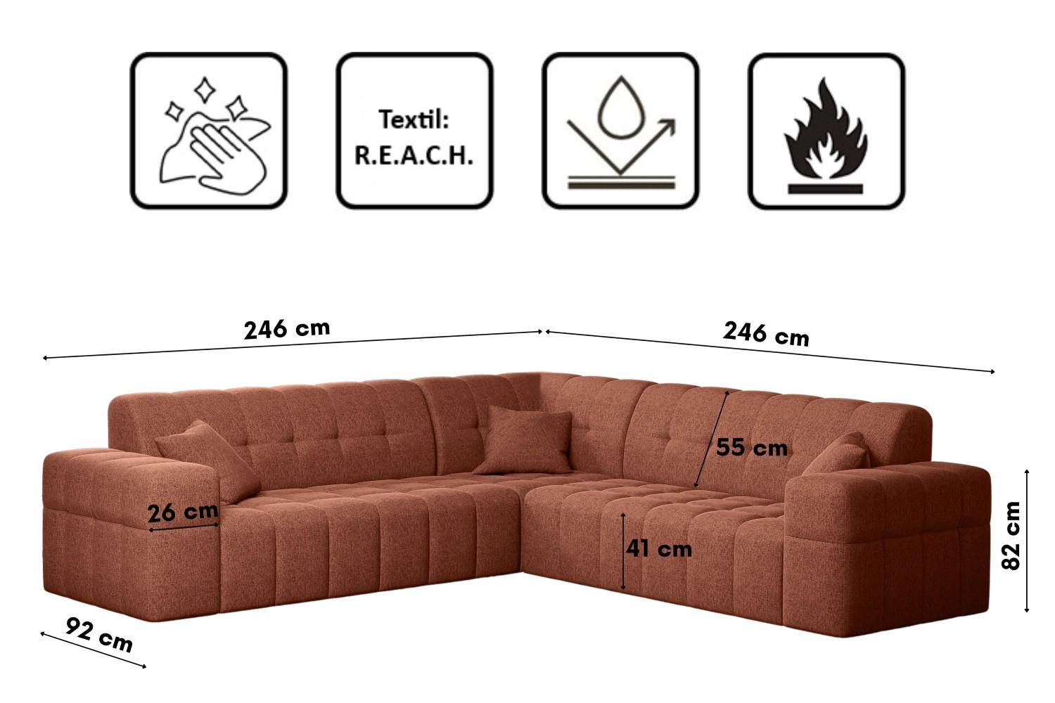 Thumbnail - Kaiser Möbel Ecksofa, Kupfer, Holz, 6-Sitzer, L-Form, links montierbar, rechts montierbar,L-Form, 246x246 cm, Reach, Woh...