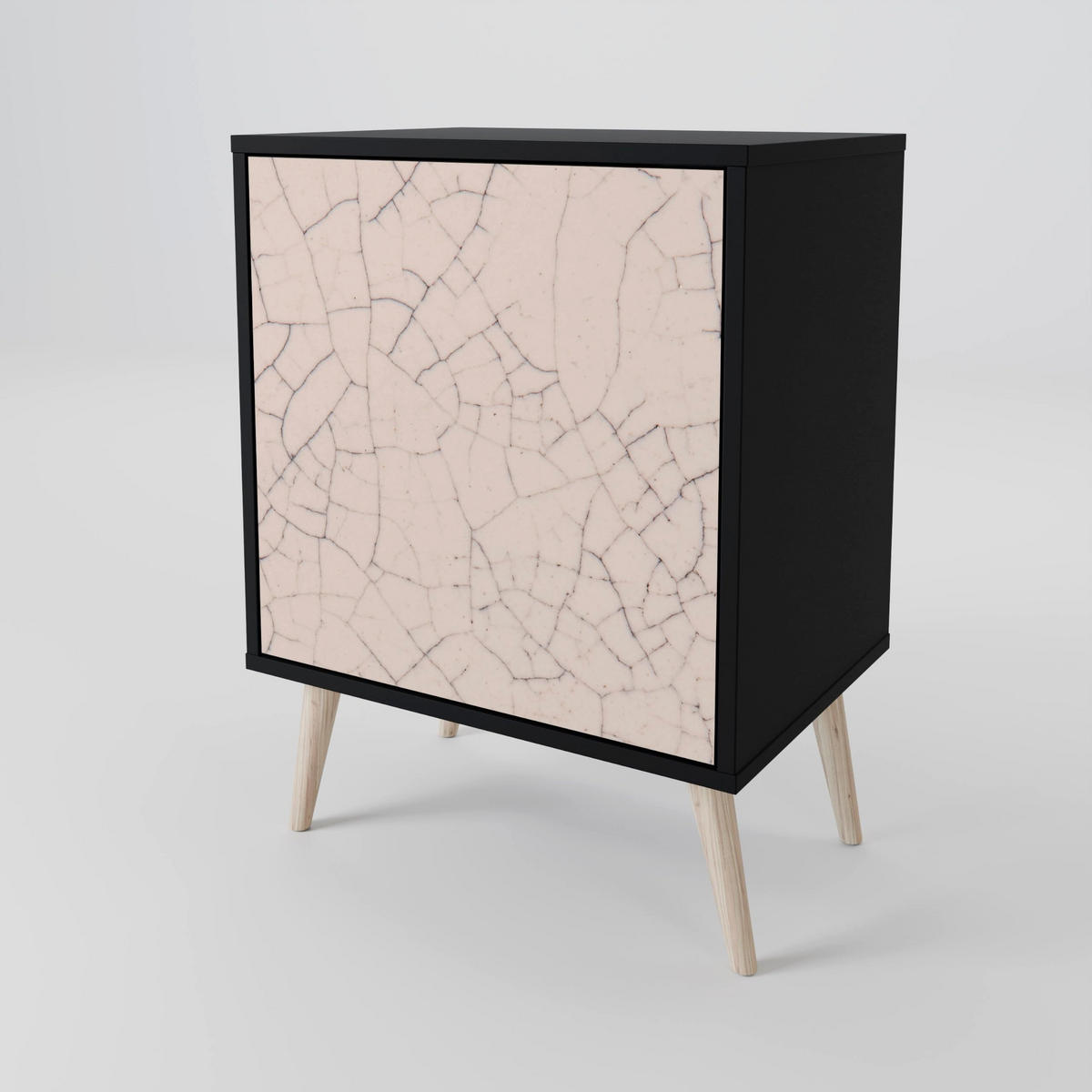 SIDEBOARD CERAMIC TEXTURE, Schwarz, 57,5x42x70,5 cm, Schwarze Metall-Sternfüße - Multicolor/Schwarz, Holzwerkstoff/Metall (57.5/70.5/42cm) - SpaceRebels