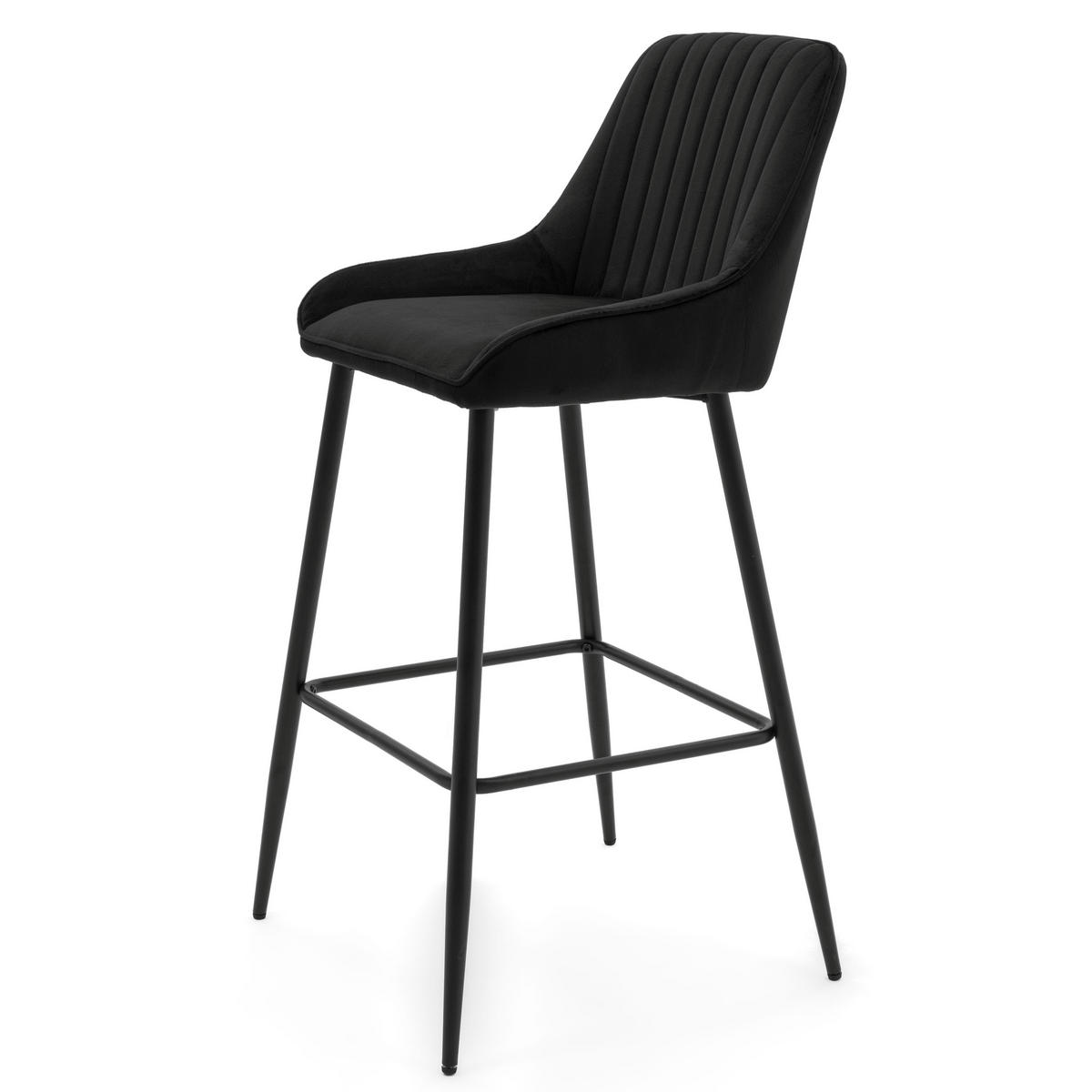 BARHOCKER PASSO gepolstert mit Steppung - schwarz - Samt Velours - Schwarz, Metall (50/95/55cm) - NEW HOME