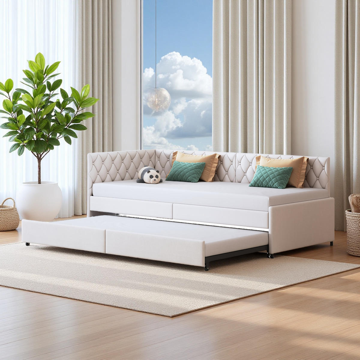 SCHLAFSOFA 90x200cm beige samt wandelbar komfortabel - Beige, Holzwerkstoff (180/200cm) - SHOPENTRA