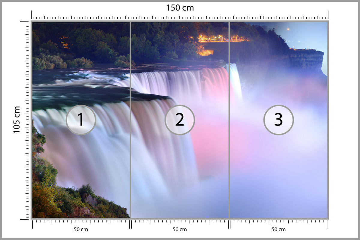 FOTOTAPETE für Wohnzimmer Nebliger Niagara Falls Bäume Natur 150x105 - Violett/Rosa, Papier (150/105cm) - Muralo