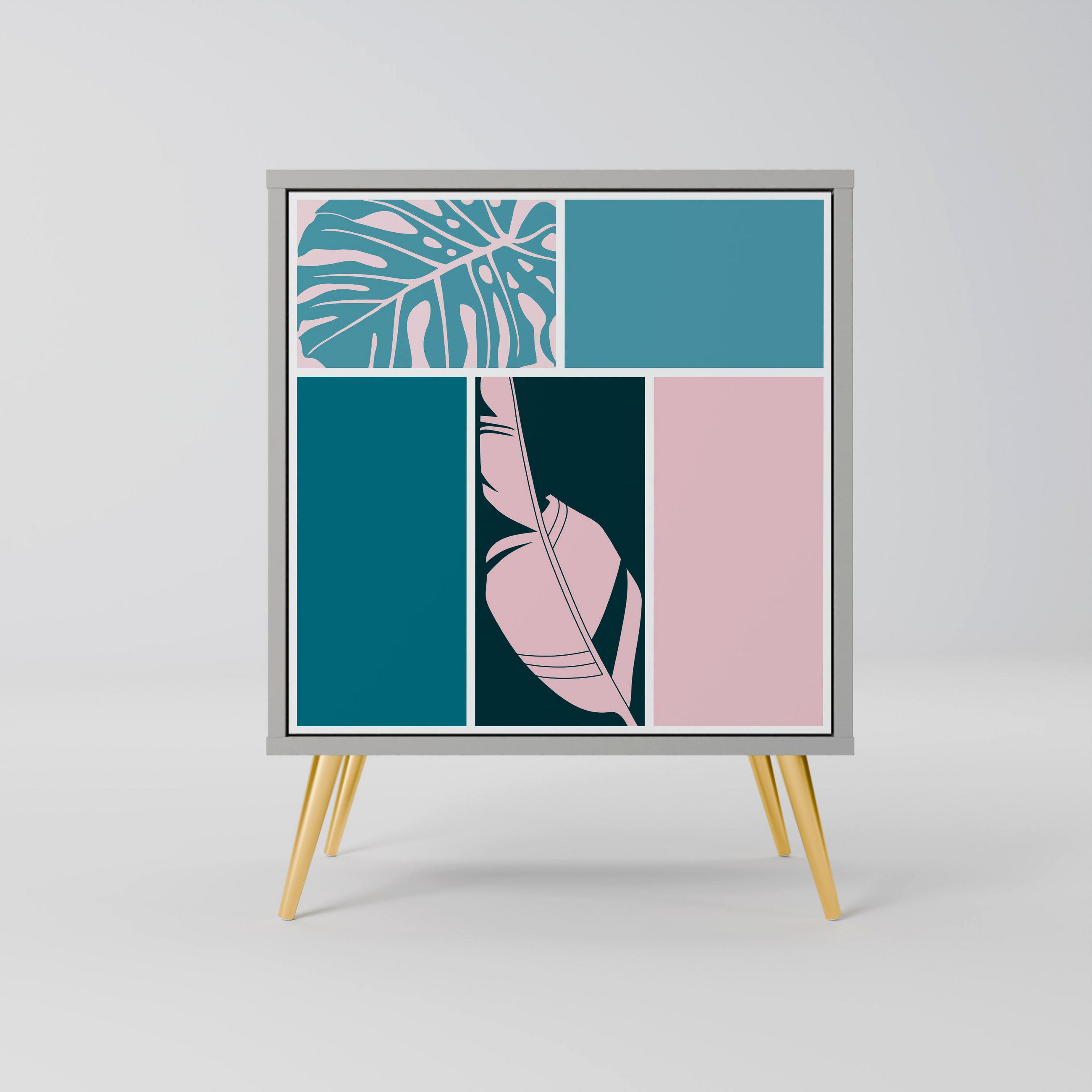 SIDEBOARD COMBINATION OF SHAPES, Grau, 57,5x42x75,5 cm, Goldfarbene Metallfüße - Goldfarben/Multicolor, Holzwerkstoff/Metall (57.5/75.5/42cm) - SpaceRebels