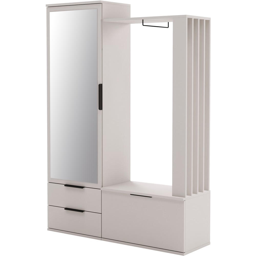 GARDEROBENSCHRANK Lorenzo mit Spiegel und 2 Schubladen, Sandbeige - Sandfarben, Holzwerkstoff (140/200/42.5cm) - Beautysofa