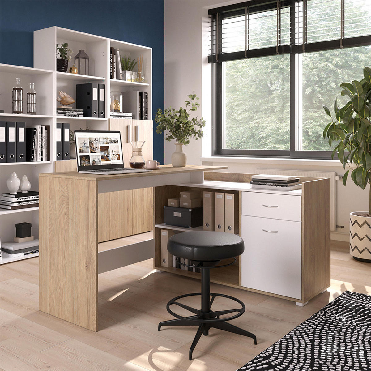 ROHOVÝ PSACÍ STŮL Noira Bílá/Sonoma - bílá/Sonoma dub, kompozitní dřevo (77/135/115cm) - Vicco