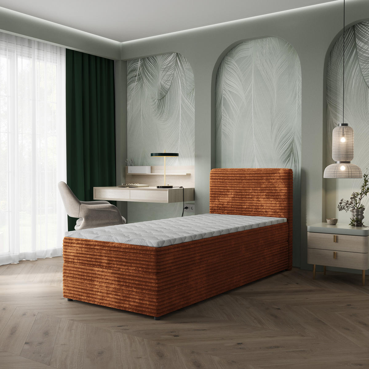 BOXBETT PISA 100 100x200 cm mit Matratze und Topper, H2+H3 - Braun - Braun, Holz (100/200cm) - MASSENO