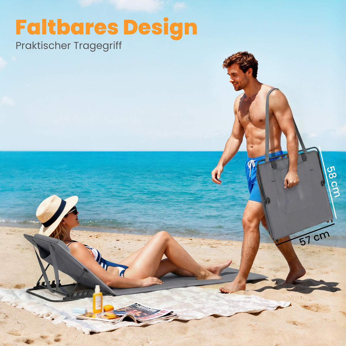 STRANDLIEGE 2er Set Stahl Oxfordstoff Dunkelgrau - Dunkelgrau/Schwarz, Textil/Metall (57/52/154cm) - Outsunny