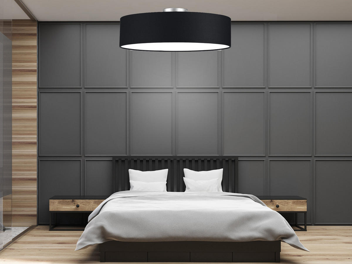 DECKENLAMPE Ø60cm, Lampenschirm Stoff Schwarz - Schwarz, Textil (60/60/17cm) - meineWunschleuchte