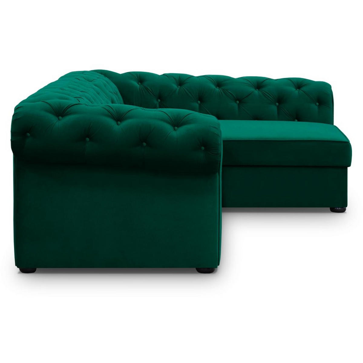 ECKSCHLAFSOFA Chester im Chesterfield-Stil, Dunkelgrün, rechts - Dunkelgrün/Schwarz, Textil (278/173cm) - Beautysofa