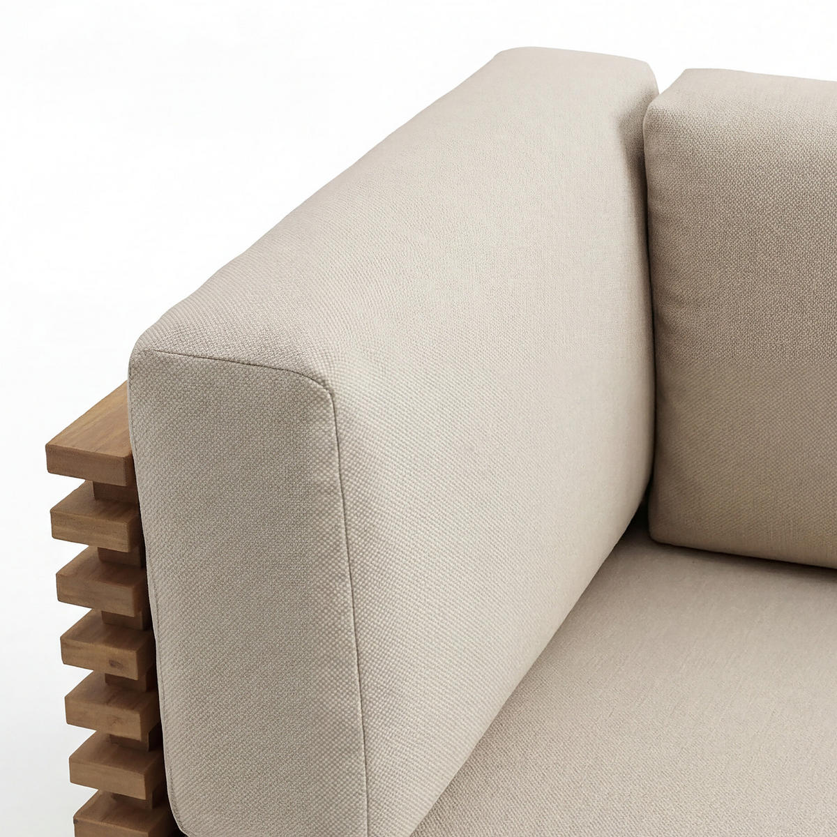 LOUNGEECKE - Akazie massiv / Webstoff - Braun / Grau - Beige, Holz/Textil (75/64/75cm) - home24