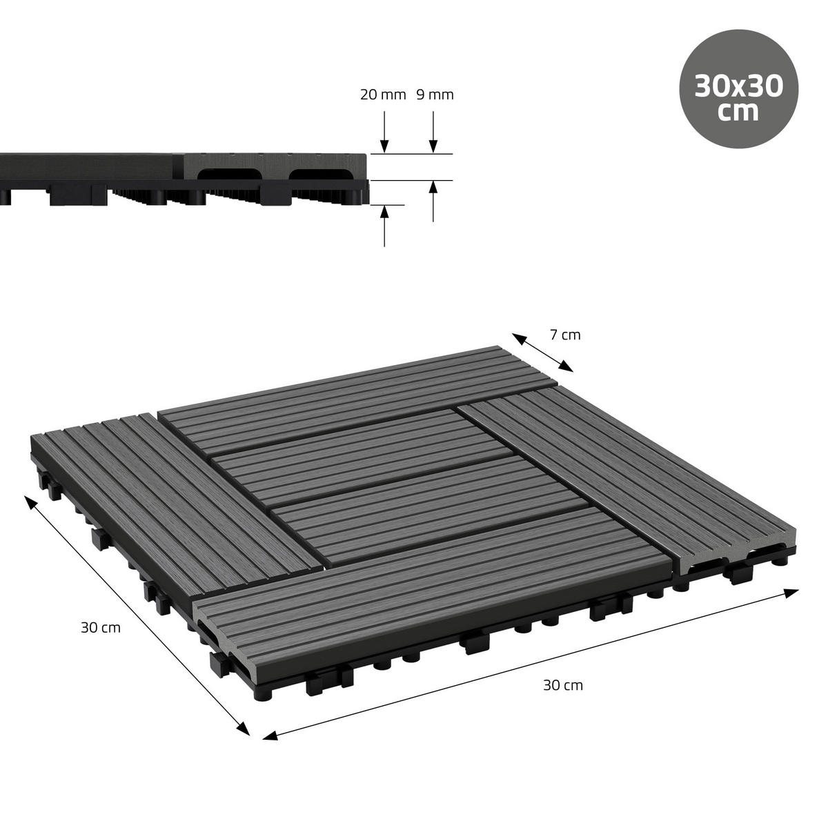 TERASOVÁ DLAŽBA antracitová 44 kusů - antracitová, kompozitní dřevo (30/30/2cm) - ECD-Germany