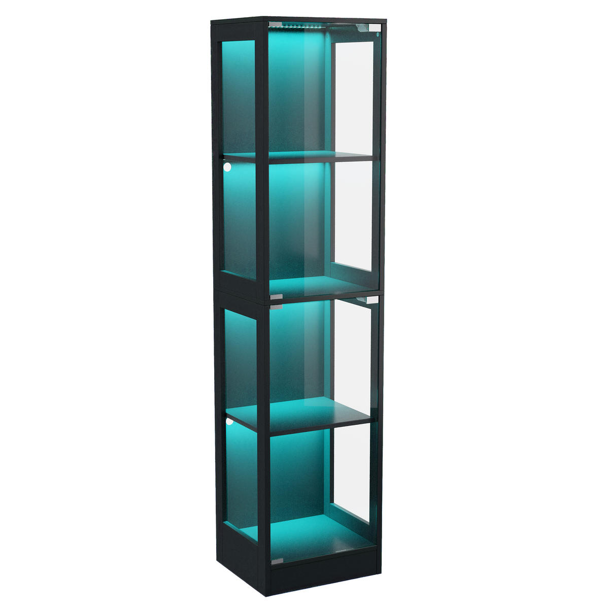 VITRINE Glas MDF mit 4 Ebenen Stauraum schmal modern Push-to-Open Schrank Wohnzimmer Design - Schwarz, Glas/Holzwerkstoff (40/170/35cm) - EVRYAE