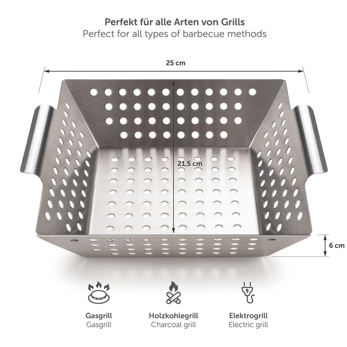 GRILLKORB Baestis 21,5/25/6 cm, mittel - Edelstahlfarben, Metall (21.5/25/6cm) - Blumtal