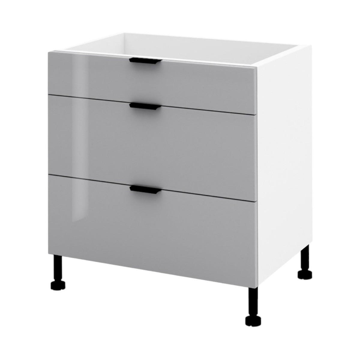 SCHUBLADENSCHRANK – 80 cm – KU-D80S3 – Lunara – Grau Hochglanz - Grau, Holzwerkstoff (80/72/52cm) - hi-markt