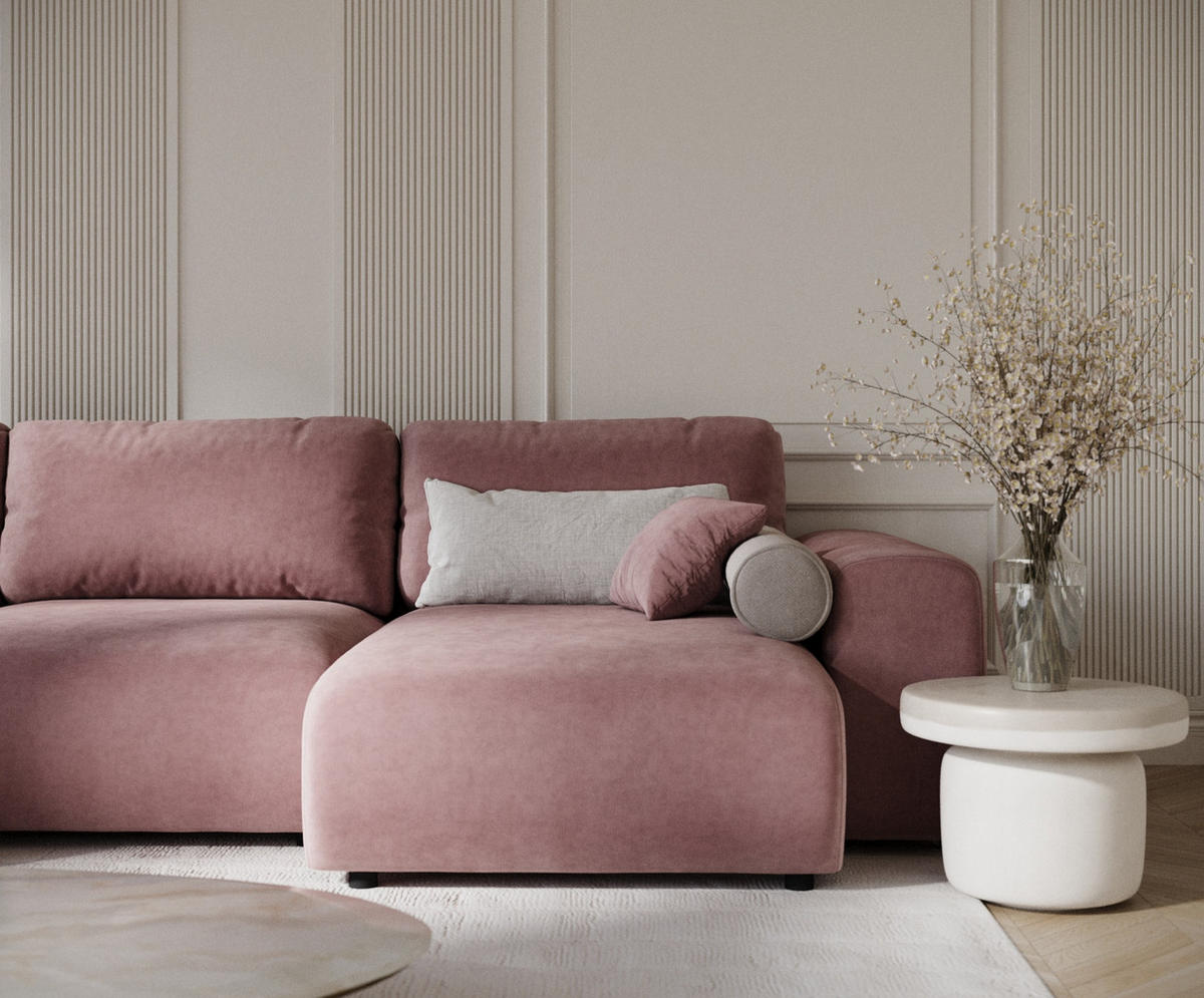 PANORAMASOFA Zanzibar Rosa Samtstoff - Schwarz/Rosa, Holz/Holzwerkstoff (325/79/144cm) - Maison de Reve