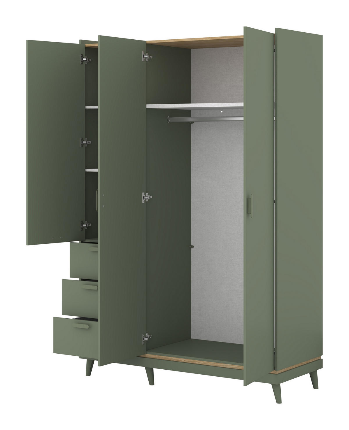 DREHTÜRENSCHRANK ACARA 143.5/214.5/57,4 cm 3-türig Grün - Grün, Holzwerkstoff (143.5/214.5/57.4cm) - MASSENO