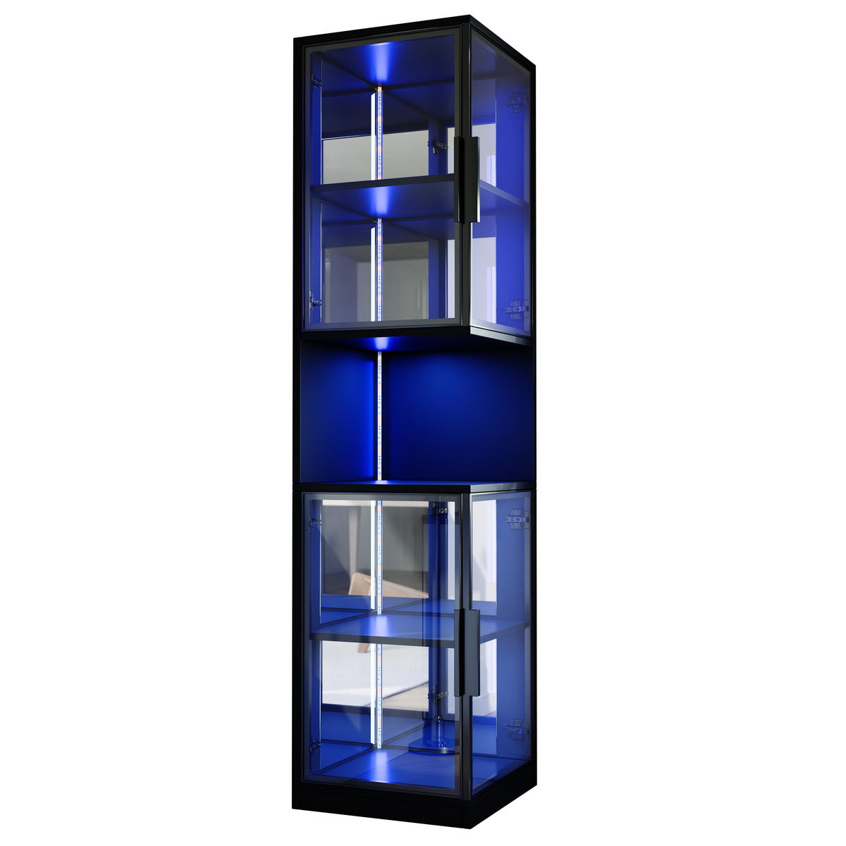 VITRINE LED Glastüren Spiegelrückwand 205cm Weinschrank Weiß - Schwarz, Holzwerkstoff (42/205/44cm) - FLIEKS