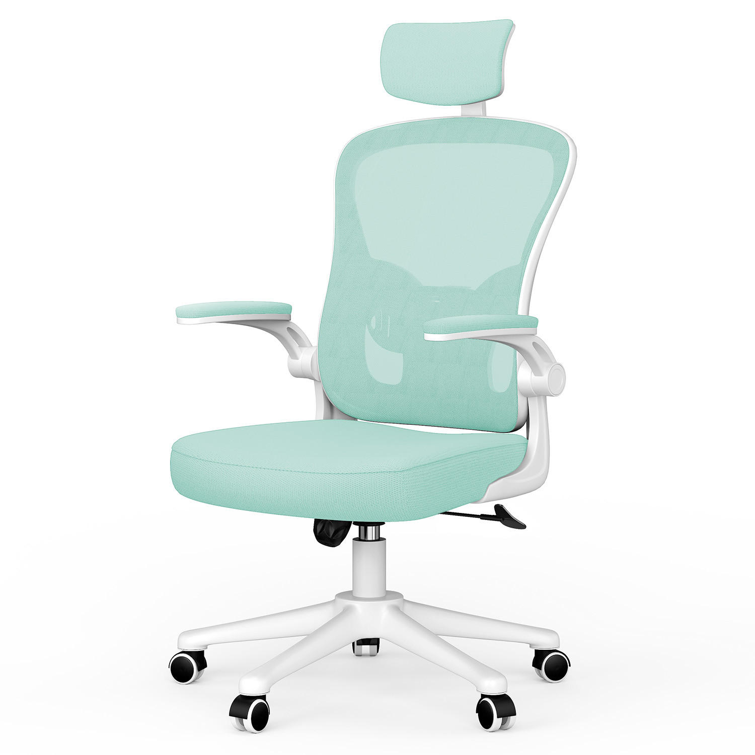 BÜROSTUHL ergonomisch, höhenverstellbar, klappbare Armlehnen, Kopfstütze – Grün - Grün, Metall (50.5/134/52cm) - Rattantree