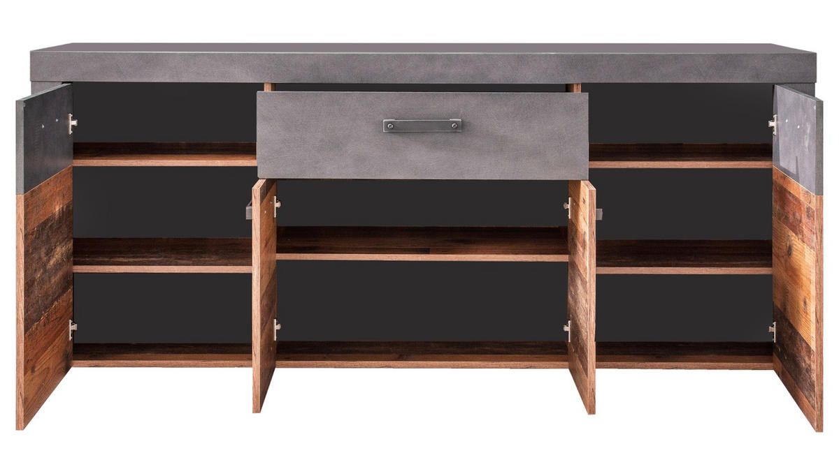 SIDEBOARD Used Wood Altholz Design mit Grau 178 cm, Kommode 4-türig - Silberfarben/Schwarz, Holzwerkstoff/Kunststoff (40/77/178cm) - Top.Furn