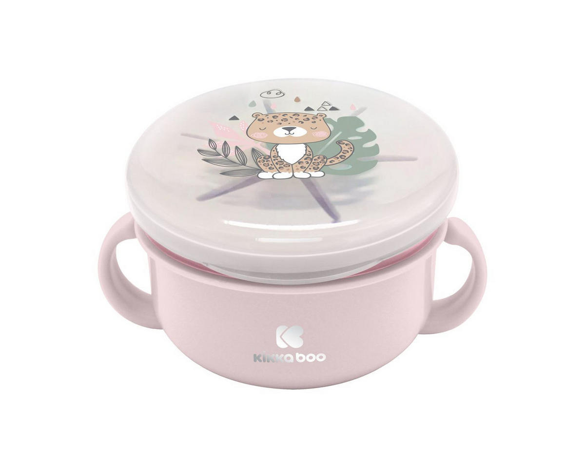 KINDERSCHÜSSEL Snackschale Savanna 2 in 1 rosa Silikon, Deckel, Griffe, griff, ab 12 Monaten, leicht zu reinigen - Rosa, Kunststoff (12/9/15cm) - Kikka boo