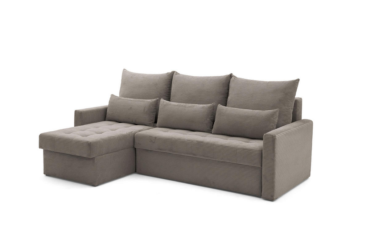 ECKSOFA PULA L Links mit Schlaffunktion 132x198 Cord Hellbraun - Hellbraun/Schwarz, Holz/Kunststoff (214/145cm) - Muffo