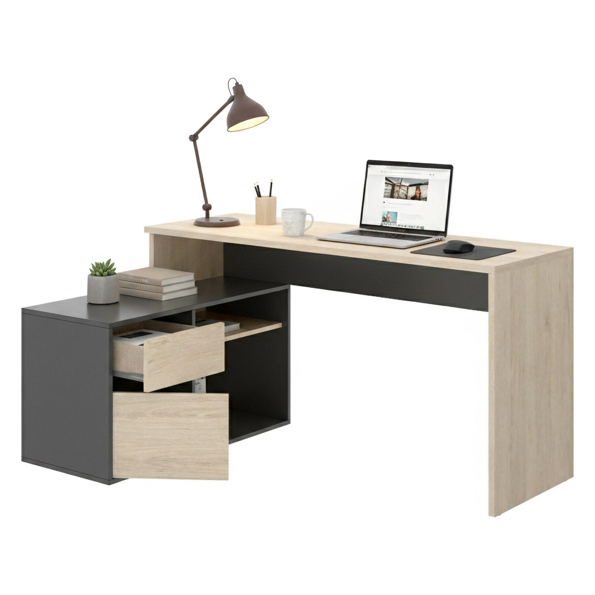 ECKSCHREIBTISCH Eiche, Anthrazit 92/139/75 cm - Braun, Holzwerkstoff (92/139/75cm) - DMORA