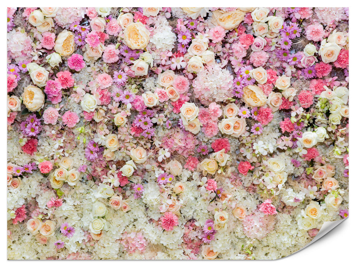 FOTOTAPETE für Schlafzimmer Rosen Pfingstrosen Blumenvielfalt Boho 450x315 - Beige/Gelb, Papier (450/315cm) - Muralo