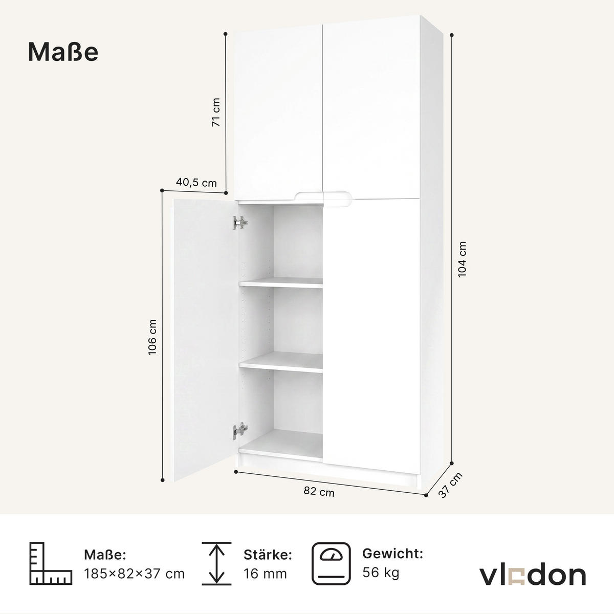 BÜROSCHRANK Logan Fronten in Bordeaux Hochglanz - Bordeaux, Holzwerkstoff (82/184/37cm) - Vladon