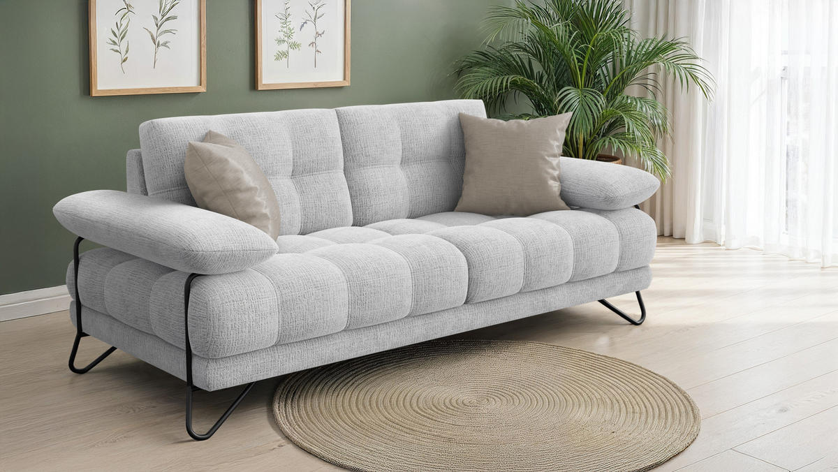 SOFA BUBBARA 2,5-Sitzer, hellgrau - Hellgrau/Schwarz, Holz/Textil (215/87/96cm) - Courtois Laville