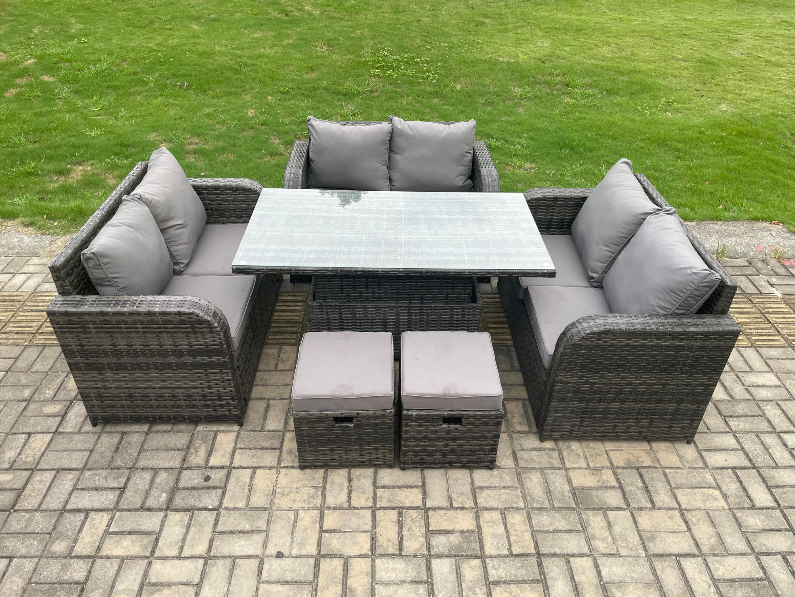 GARTENSOFA SET Polyrattan Dunkelgrau 8-Sitzer - Dunkelgrau, Metall - Fimous