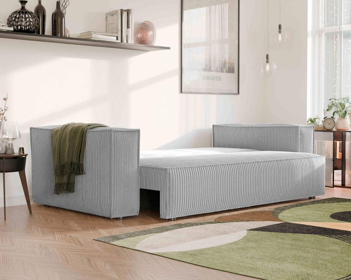 SOFA mit Schlaffunktion und Bettkasten, Hellgrau - Hellgrau/Grau, Holzwerkstoff/Textil (240/84/105cm) - Idohome