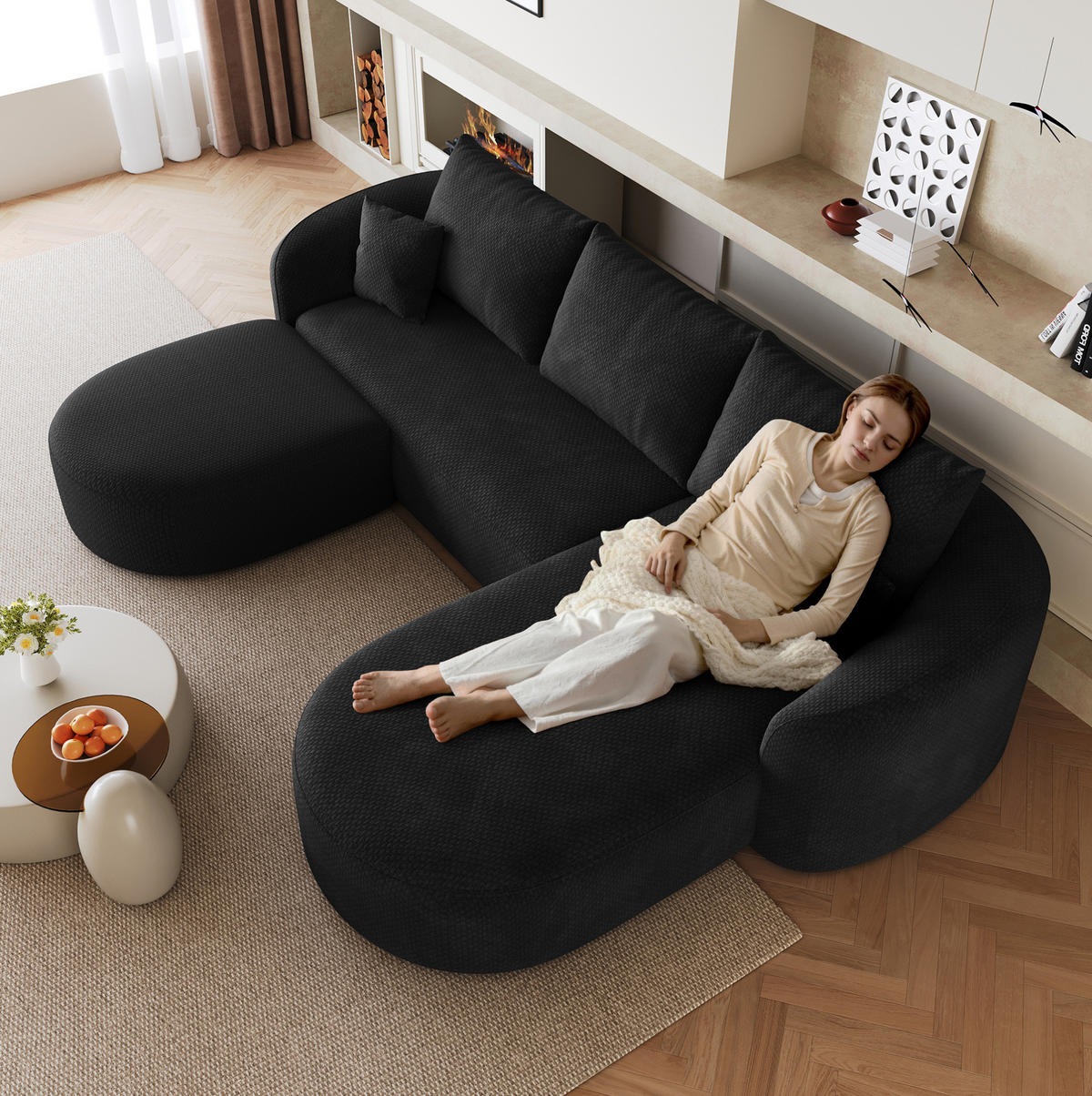 ECKSOFA 266/168/85 cm schwarz aus Stoff mit modularer Form und ohne Montage - Schwarz, Textil (168/266cm) - OKWISH