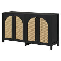 KÜCHENBUFFET mit LED-Beleuchtung, Rattan-Optik und verstellbaren Einlegeböden, 145 x 80 x 40 cm, Schwarz, MDF - Schwarz, Holzwerkstoff (145/40/80cm) - SONNENH