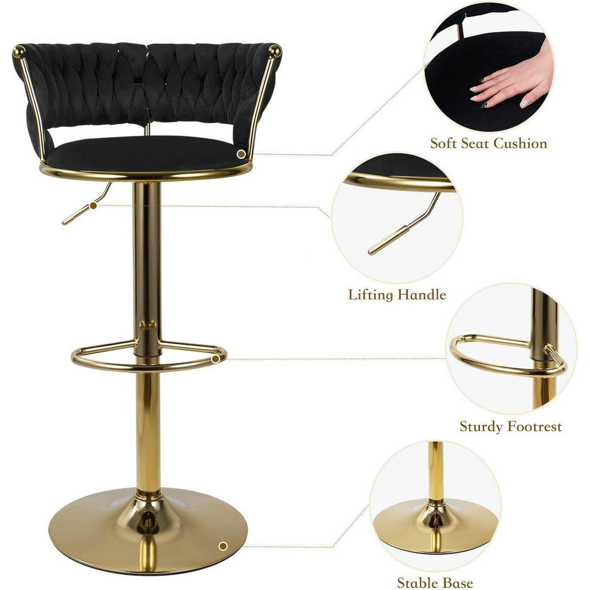 BARHOCKER 4er Set Höhenverstellbar mit Rückenlehne Gold/Schwarz - Multicolor, Textil (46/100/46cm)