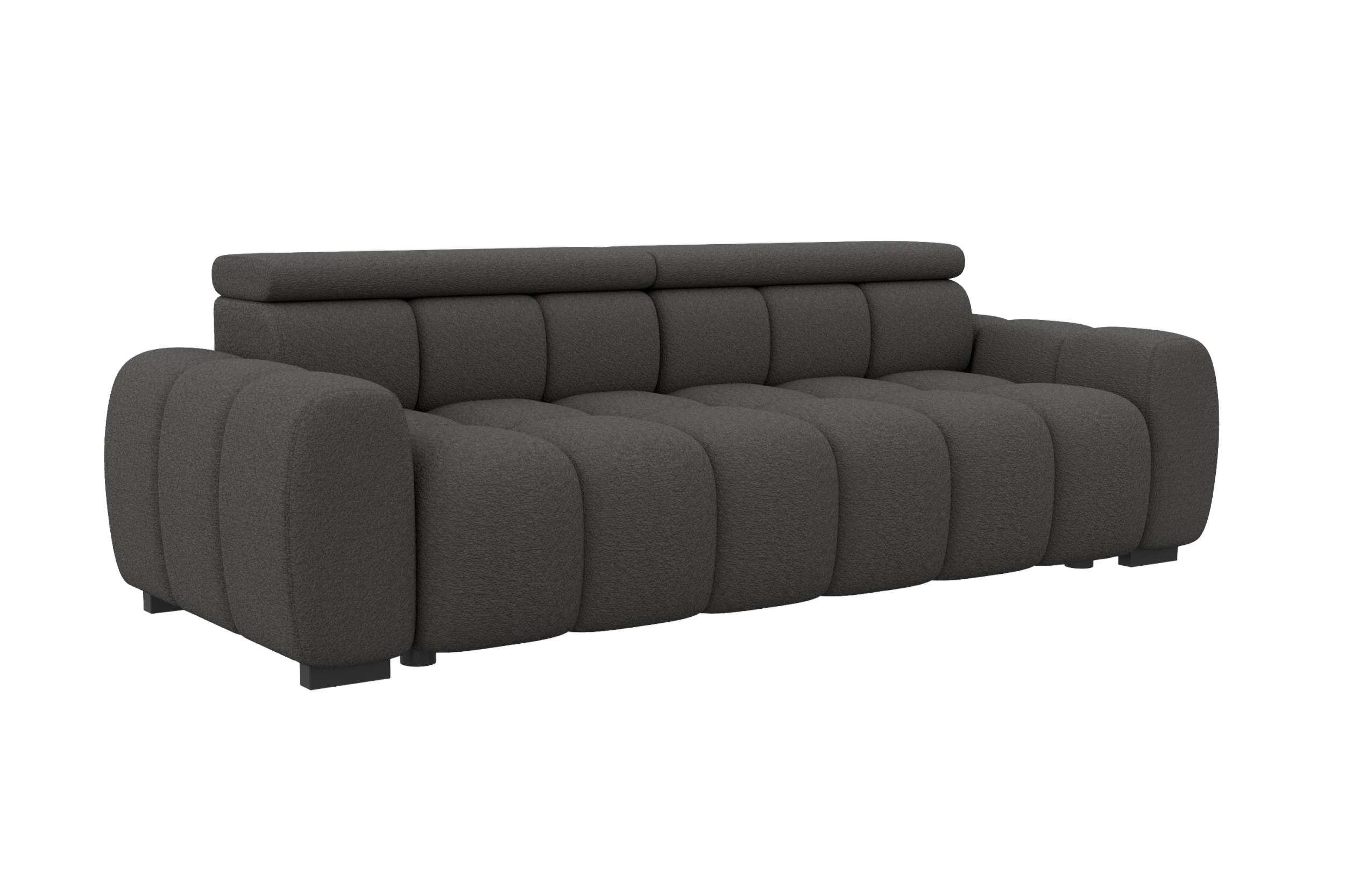BIGSOFA ALESSIO Bouclé-Stoff Graphitfarben mit elektrischer Sitztiefenverstellung - Graphitfarben, Kunststoff/Textil (248/77/108cm) - 99rooms