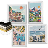 WANDBILDER 4er-Set - 50x50 cm & 40x60 cm Weißer Rahmen - Farbenfrohe Berge und Küstenstädte - Weiß, Kunststoff (50/50cm) - ArtPrintCave