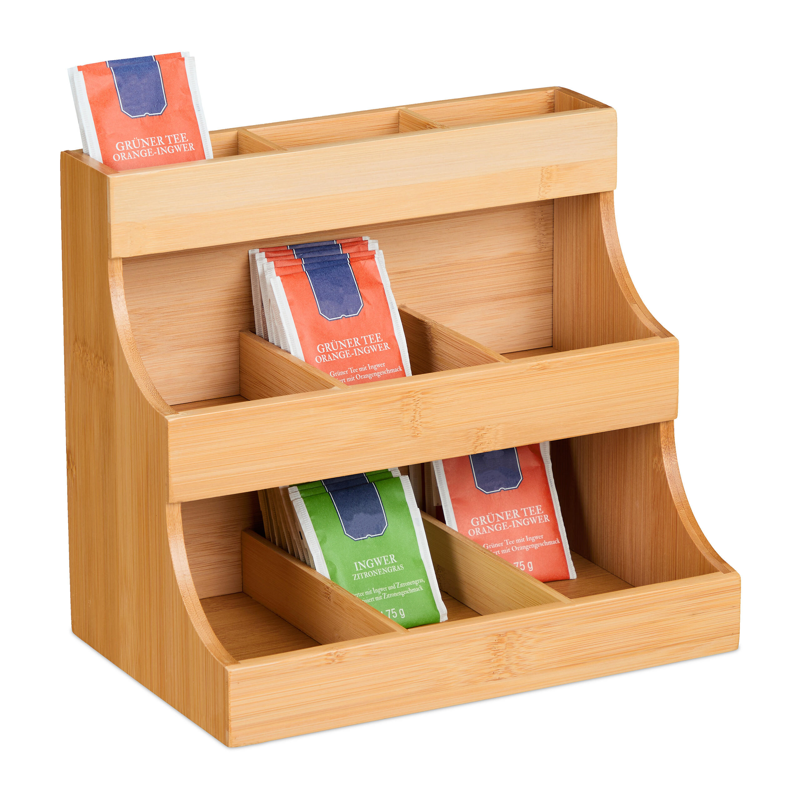 TEE-ORGANIZER - Hellbraun, Holz (26/24/17.5cm) - Relaxdays