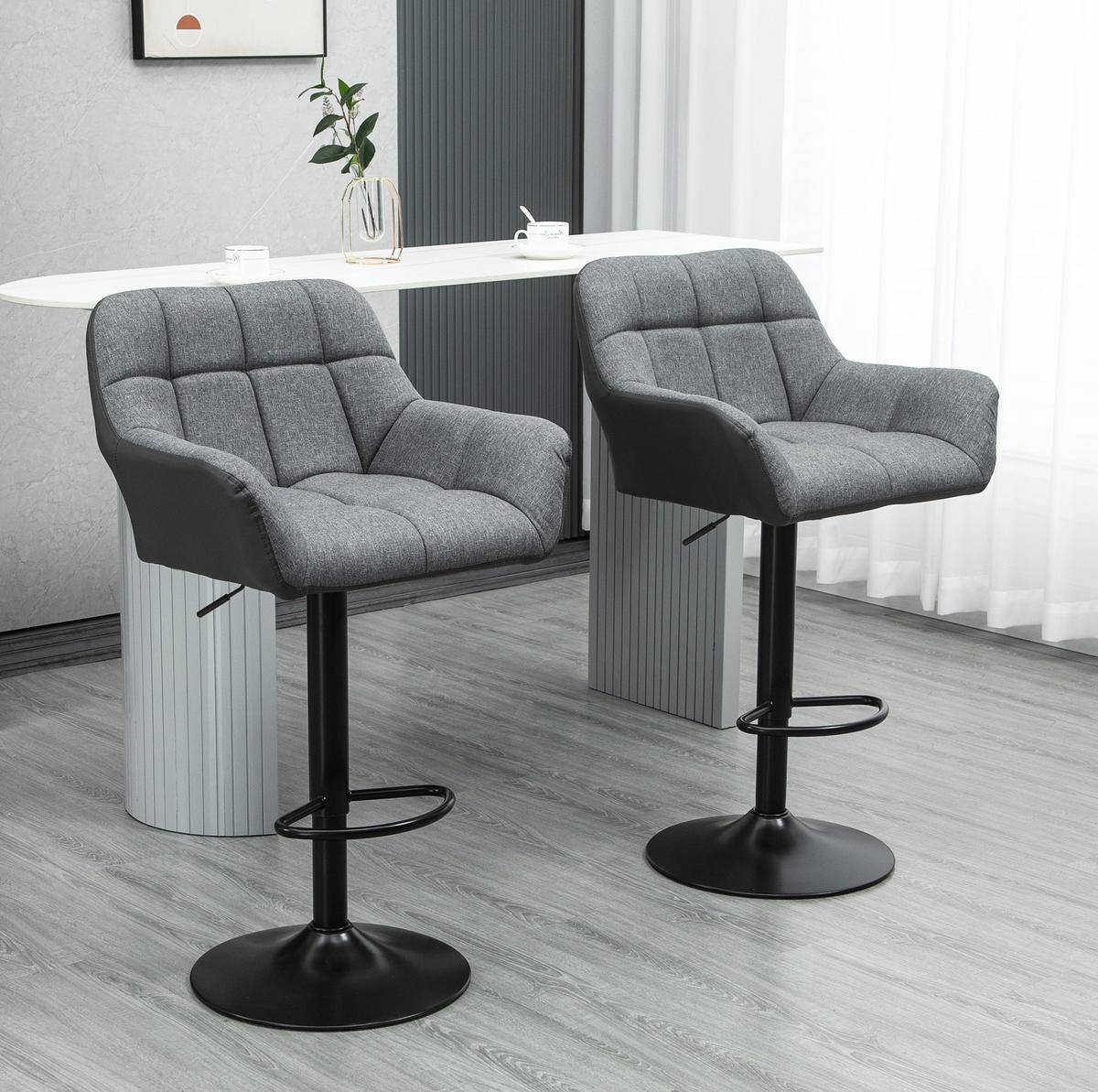 BARHOCKER 2er-Set höhenverstellbar 57,5 x 52,5 x 93-114 cm Grau - Grau, Metall (52.5/114/57.5cm) - Meubliv