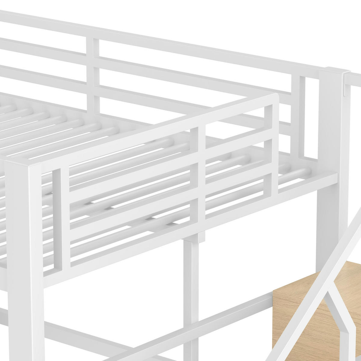 HOCHBETT aus Stahl und MDF 140x200 cm Weiß mit LED-Beleuchtung, Regal und Stauraumtreppe - Weiß, Metall (140/200cm) - IVMEU